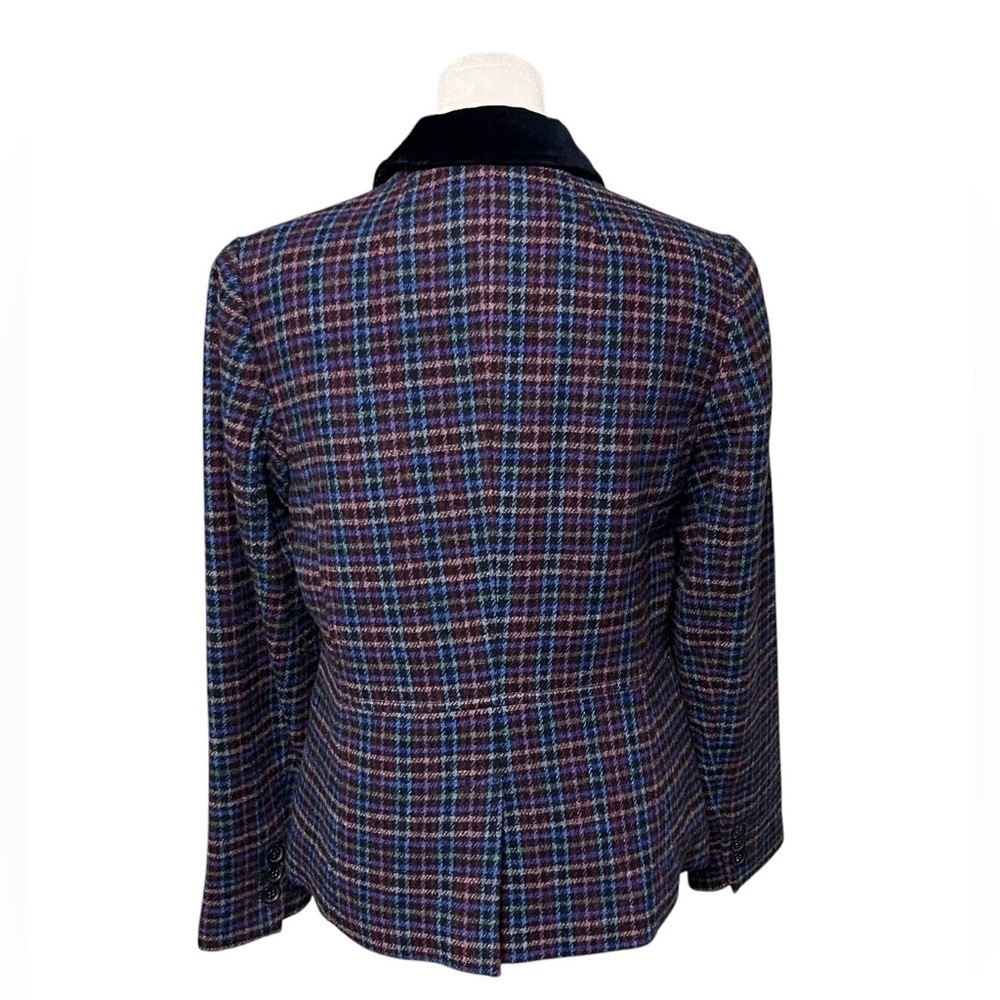 Talbots Blue Plaid Velvet Collar Shetland Wool Blazer Size 6 - Picture 7 of 10